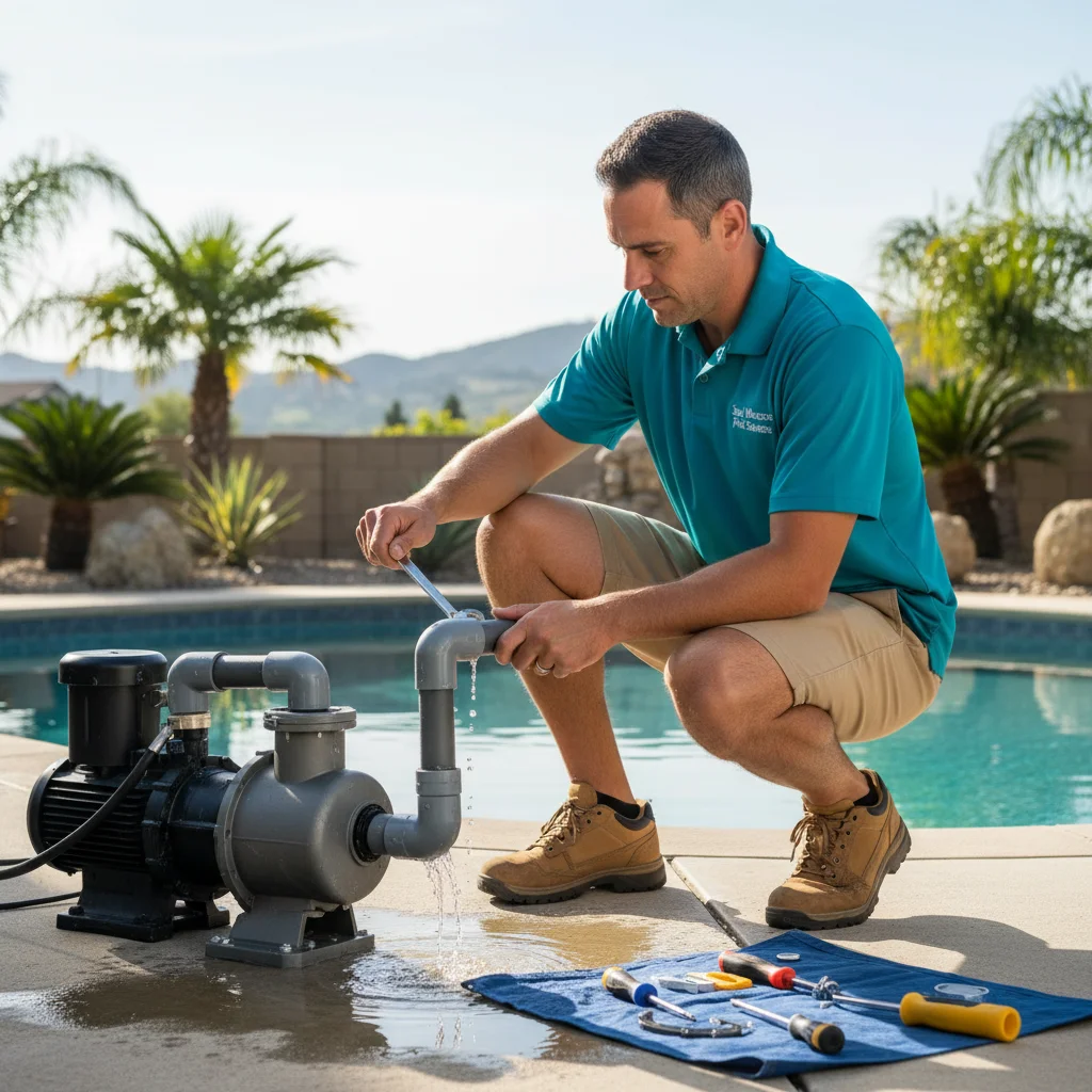 Sun-faded coastal illustration representing pool pump repair Del Mar