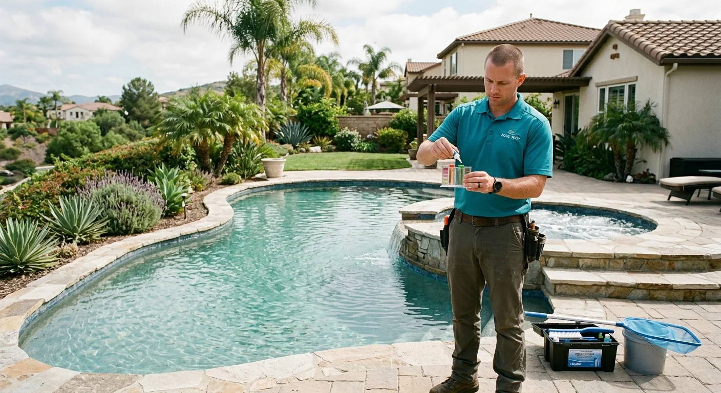 Pool professional testing water at a Vista pool and spa